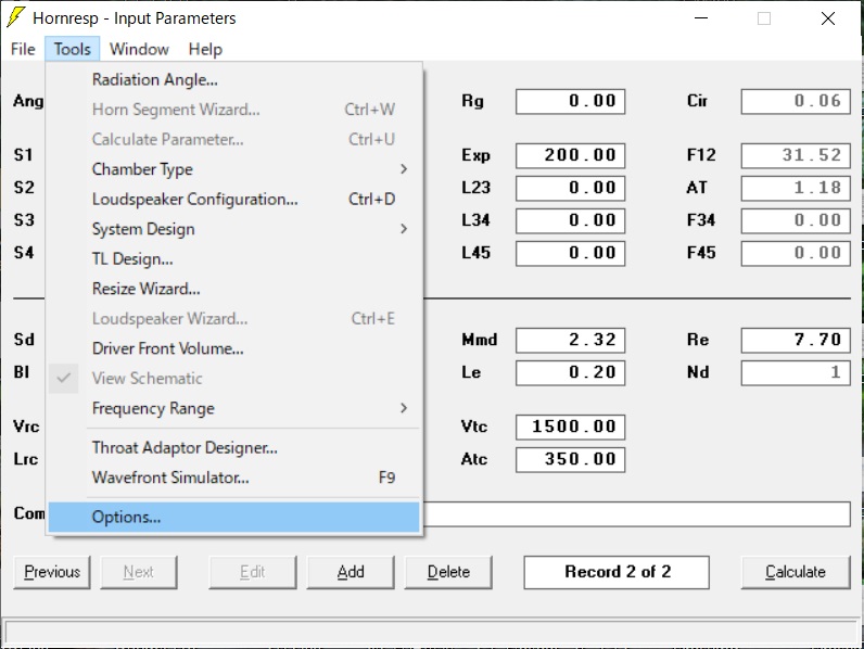 Hornrespの設定 Tools